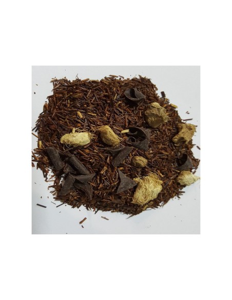 ROOIBOS CHOCOLATE-JENGIBRE Rooibos, trozos de jengibre, chips de ch...