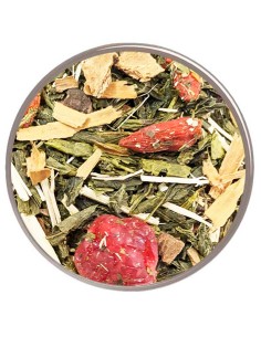 Mezcla de té verde con bayas de goji, cerezas y raíz de ginseng: sabor a cereza y beneficios para la salud en una taza. 2