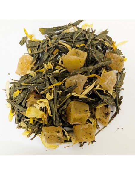 Descubre el exótico sabor del té verde de mango y disfruta de una experiencia única de té y frutas.