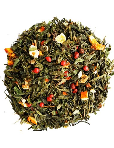 Té verde Beso del Caribe: Mezcla exótica de té verde y frutas para ofrecer a tus clientes - ¡Haz tu pedido ahora!