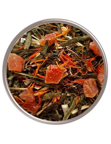 Mezcla de té verde con ginseng, cártamo y maracuyá: sabor y beneficios en una sola infusión.
