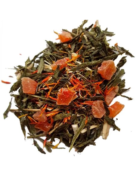 Mezcla de té verde con ginseng, cártamo y maracuyá: sabor y beneficios en una sola infusión.