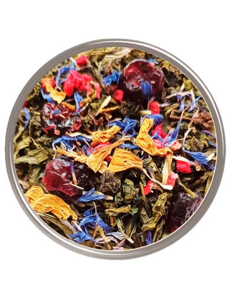 Descubre los beneficios del té Royal Star - mezcla de té verde y azul con grosella roja y flores.