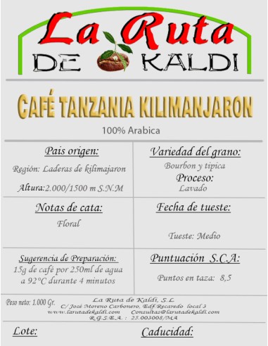 CAFE DE TANZANIA KILIMANJARO Café arábiga de tueste alto un gran cu...