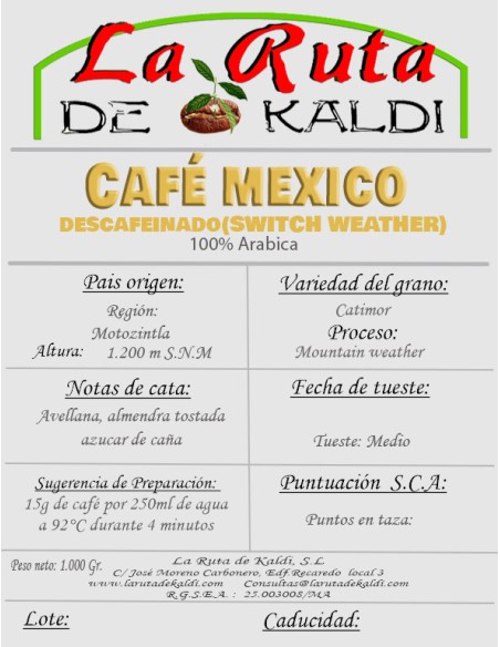 CAFE DESCAFEINADO DE MEXICO (Mountain Water)  El método de descafei...
