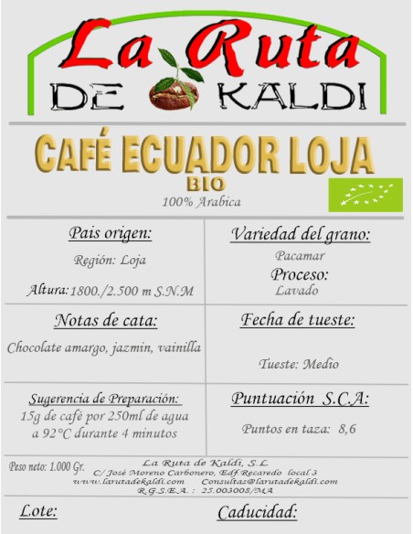 CAFE ECUADOR LOJA BIOLÓGICO Este exquisito café proviene de la regi...