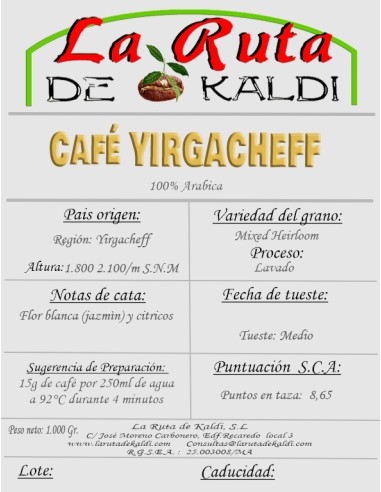 CAFE ETIOPÍA YIRGACHEFFE Los cafés de Yirgacheffe son muy conocidos...