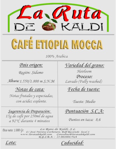 CAFÉ ETIOPIA MOCCA La calidad del Moka es incuestionable y le ha co...